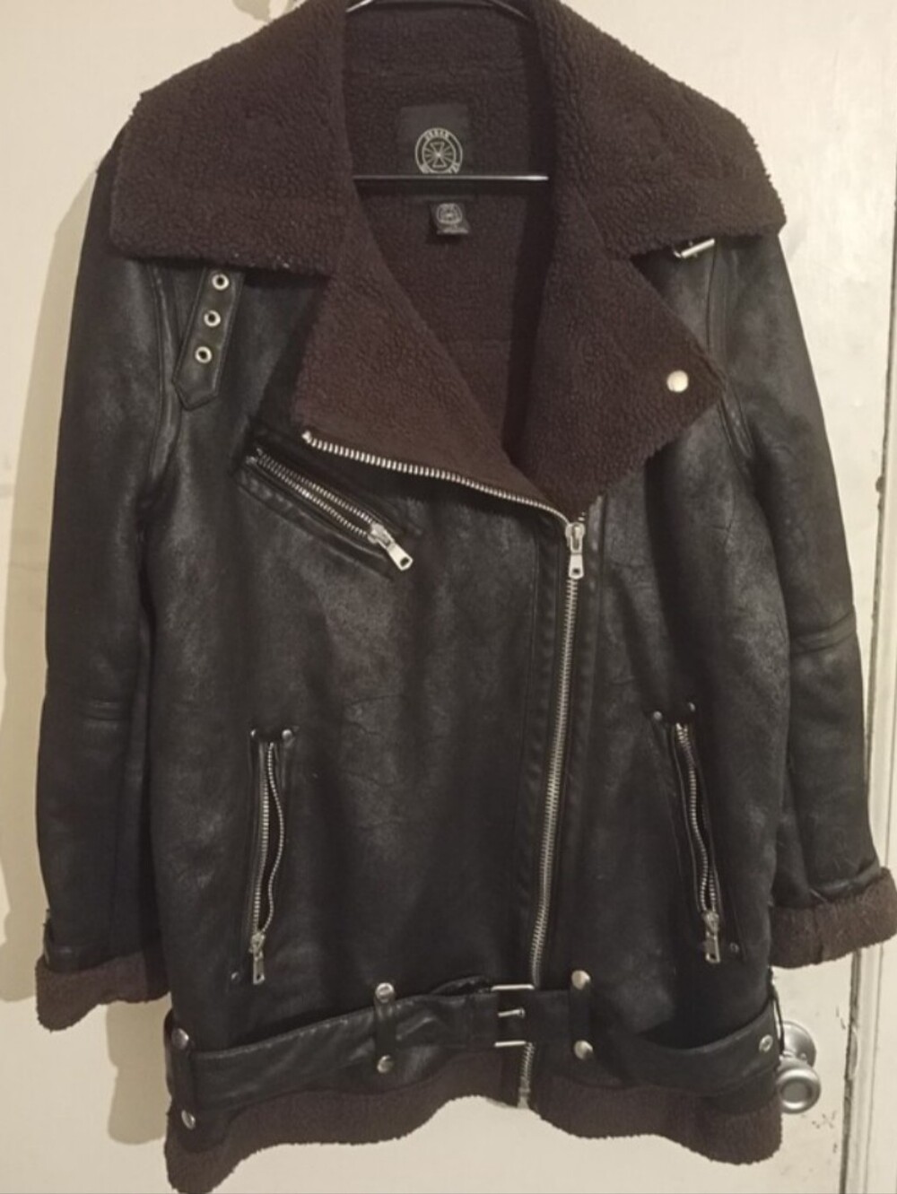 Urban Outfitters Oversized Faux Leather Aviator Jacket - Black/Brown - Size L